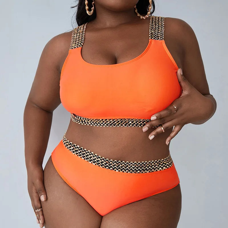 NIMA elegante oranje contrasterende patchwork bikini grote maten