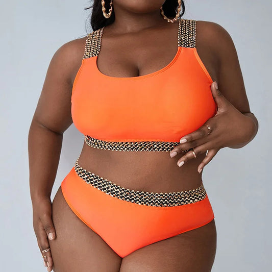 NIMA elegante oranje contrasterende patchwork bikini grote maten