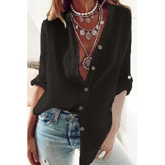 NIMA rode knoop v hals ademende lange zomer blouse