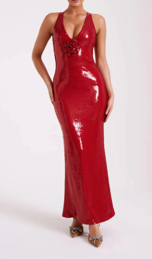 NIMA Pailletten maxi jurk met rozen symbool