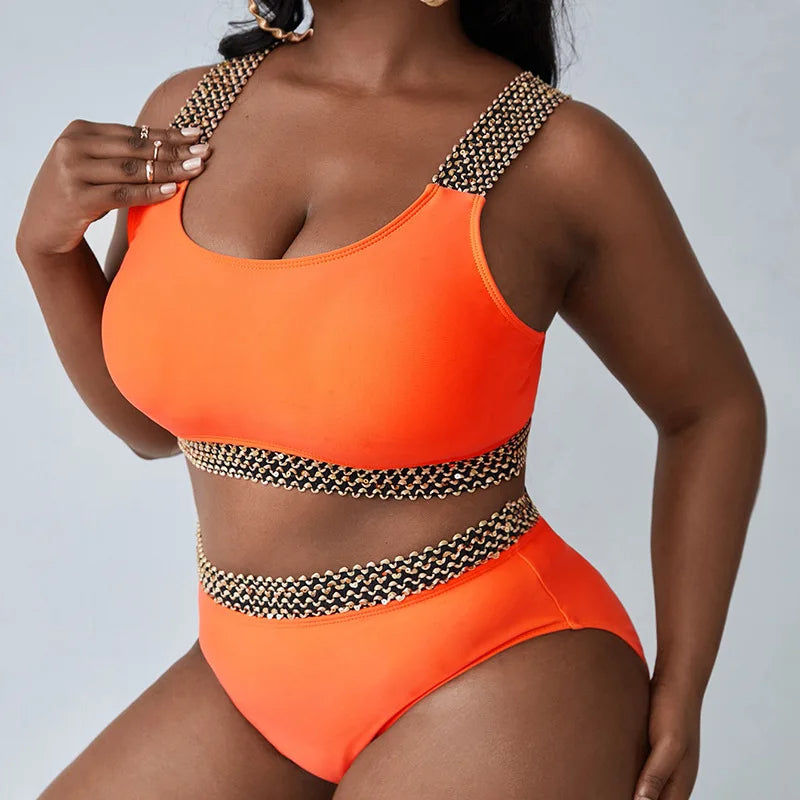 NIMA elegante oranje contrasterende patchwork bikini grote maten