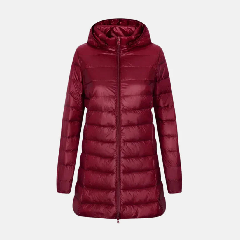 Sofia – fitted quilted down jacket with hood and water-repellent surface