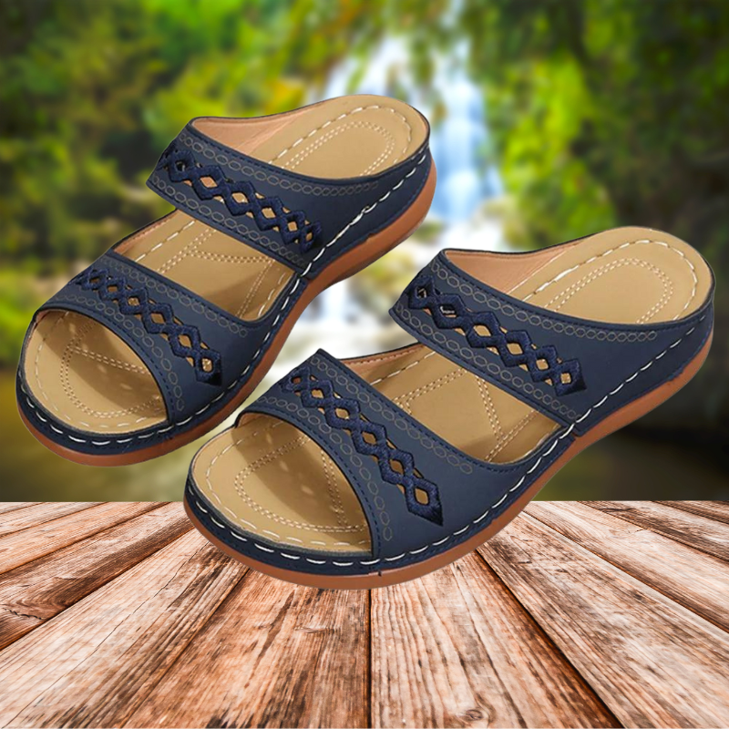 NIMA comfortabele slippers met kruisbanden met geometrisch patroon