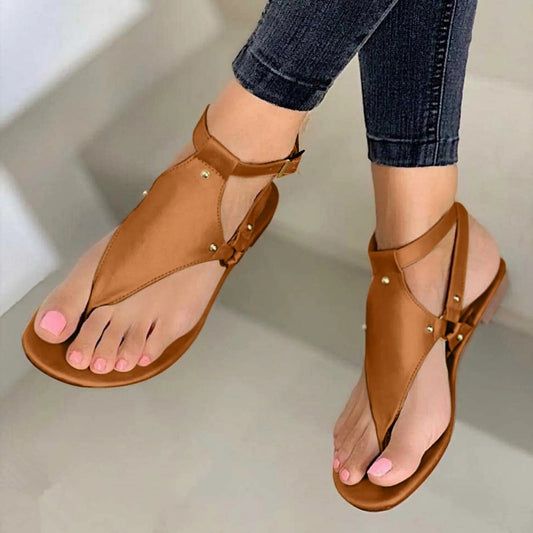 NIMA zwart bruin retro leren teensandalen