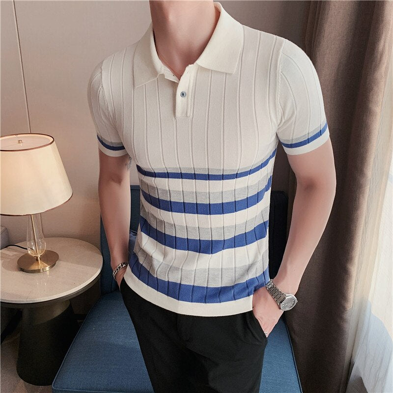 NIMA Gestreept Gebreid Poloshirt