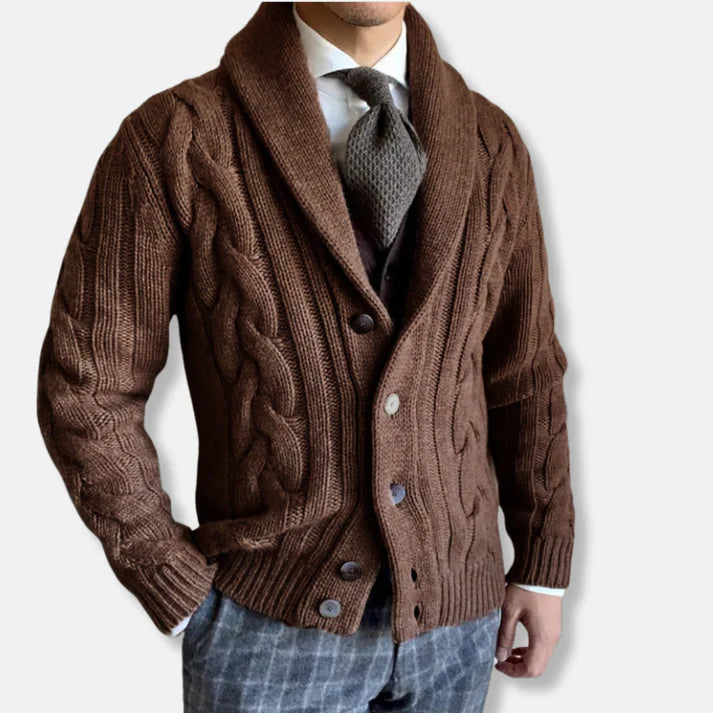 Markus – wool cardigan with cable knit pattern and shawl collar