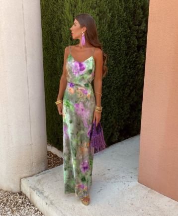 NIMA Kleurrijke, maxi-jurk met halo-dye print en afneembare sjaal