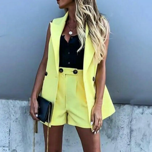 NIMA shorts met wijde pijpen, mouwloos colbert zomer set dames