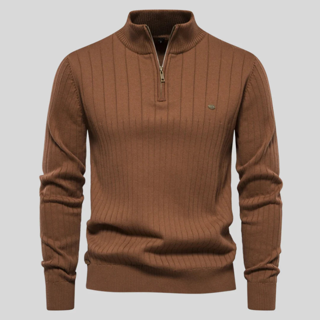Men's knit sweater with half zip – warm winter quality