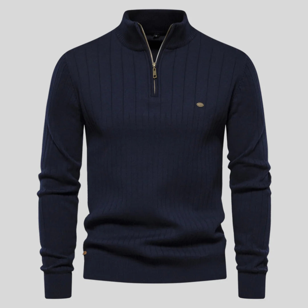 Men's knit sweater with half zip – warm winter quality