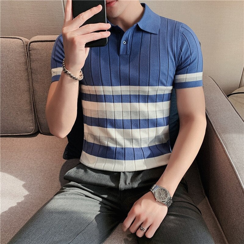 NIMA Gestreept Gebreid Poloshirt
