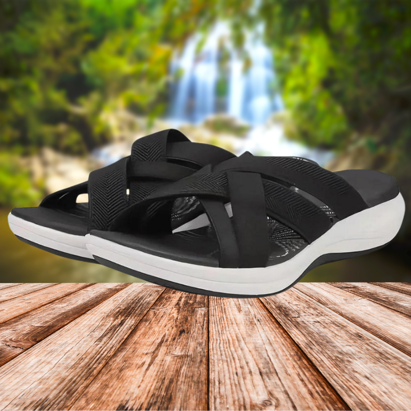 NIMA comfortabele slippers met kruisbanden met geometrisch patroon