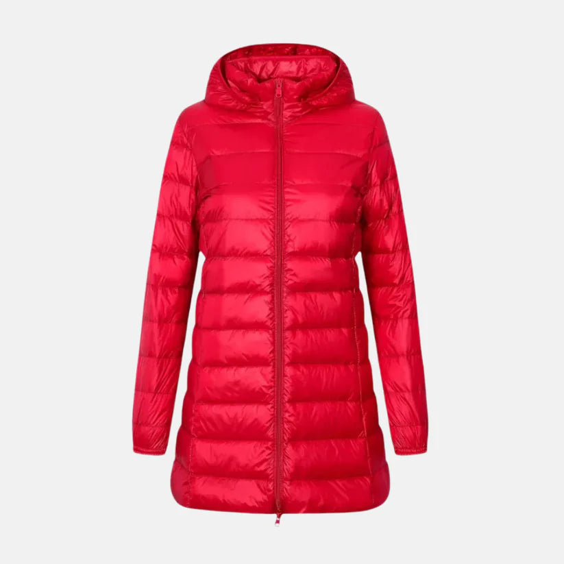 Sofia – fitted quilted down jacket with hood and water-repellent surface