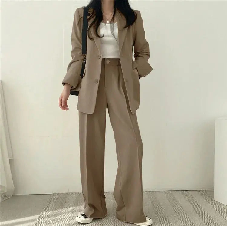 Athena women's set – solid color blazer & straight leg trousers