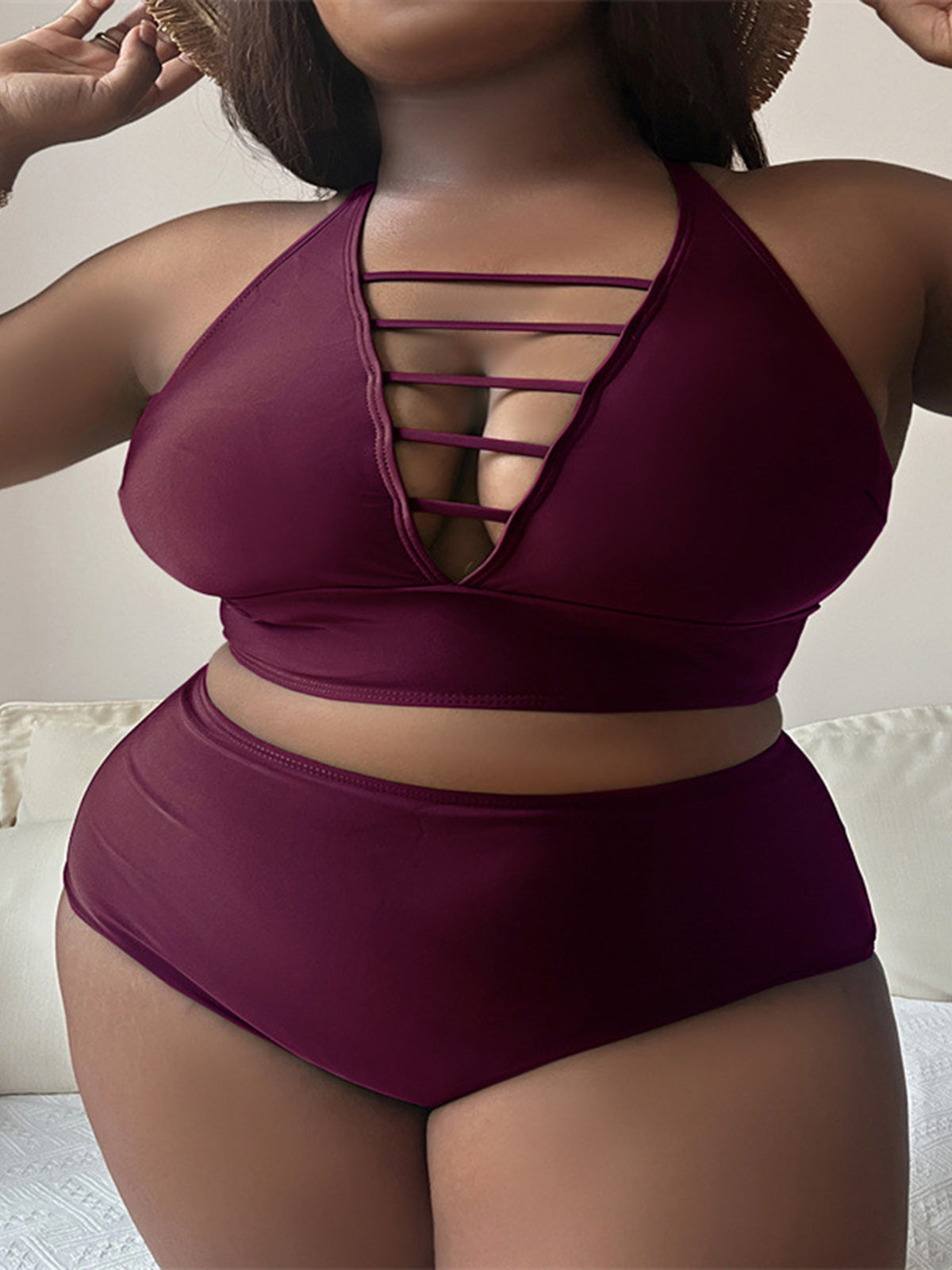 NIMA zwarte comfortabele v-hals bikini grote maten