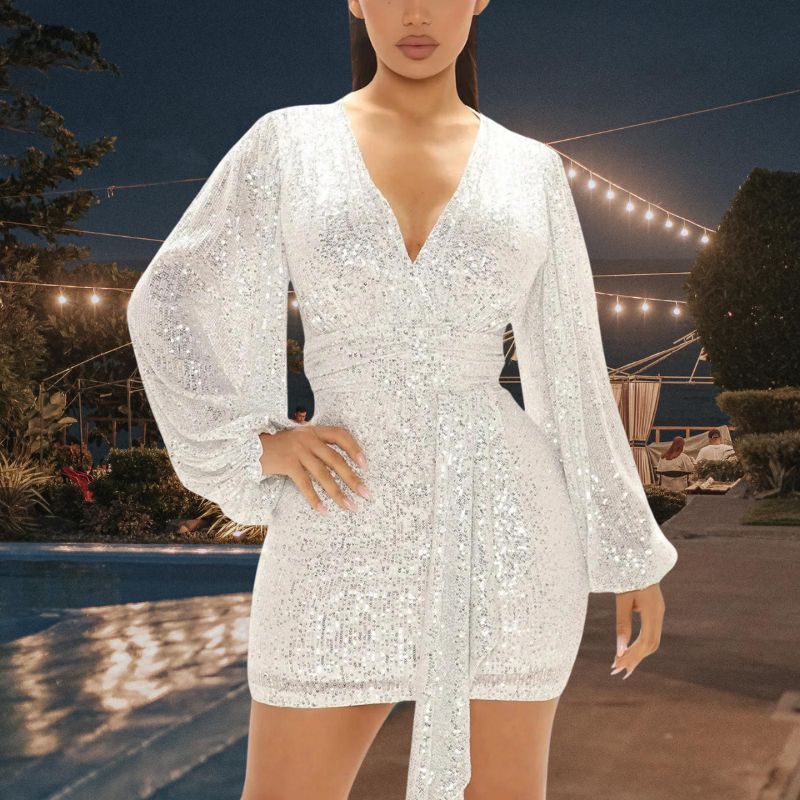 NIMA Groene v-hals comfortabele riem met fleece glitterjurk