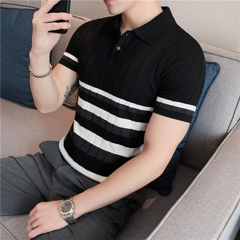 NIMA Gestreept Gebreid Poloshirt
