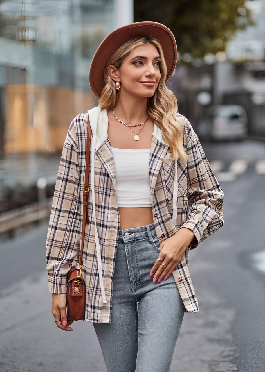 Nina - checkered jacket with hood and drawstring
