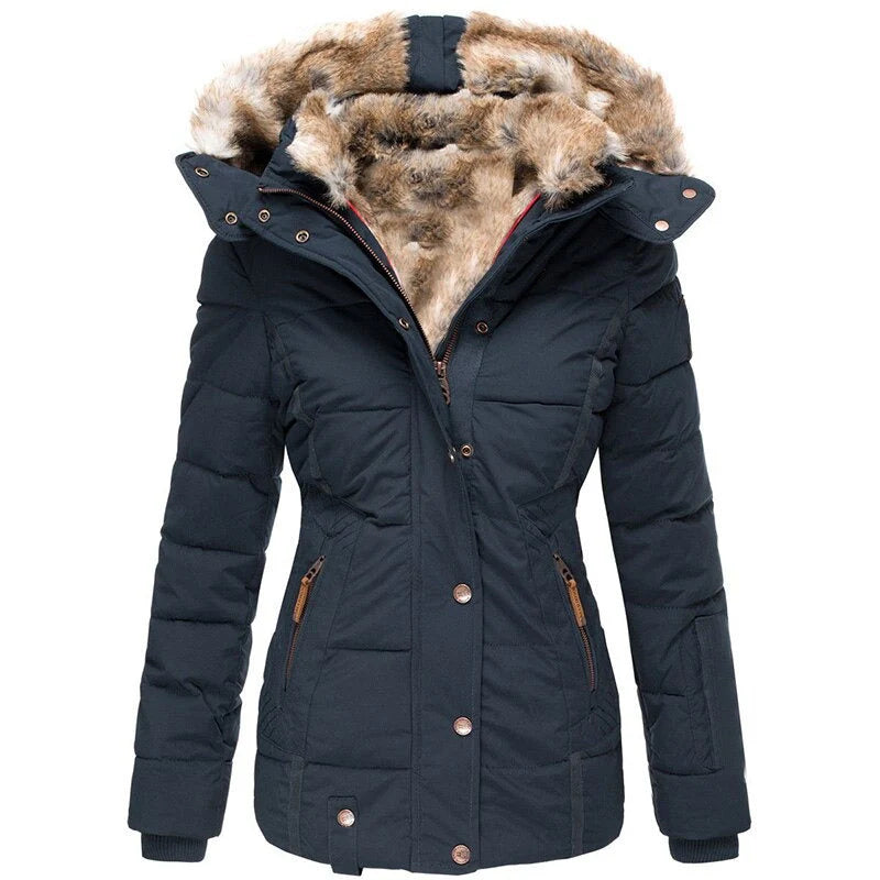Aurora – warm, lined winter jacket with fur hood and zippered pockets