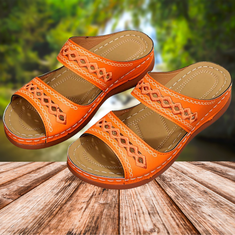 NIMA comfortabele slippers met kruisbanden met geometrisch patroon