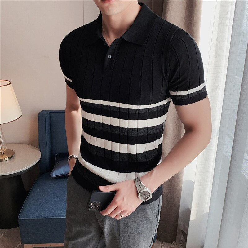 NIMA Gestreept Gebreid Poloshirt