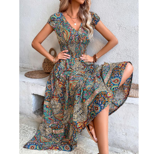 NIMA Lange Zomerjurk Met Verzamelde Taille