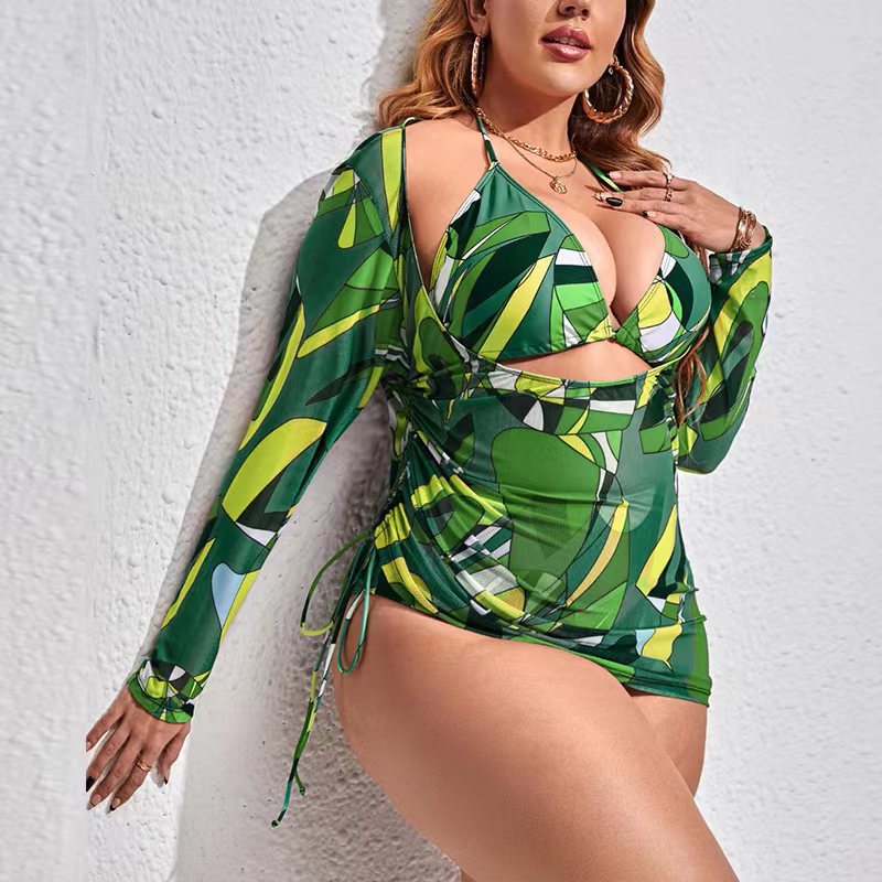 NIMA groen geprinte v-hals comfortabele bikini grote maten