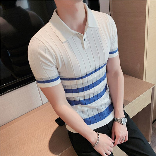 NIMA Gestreept Gebreid Poloshirt