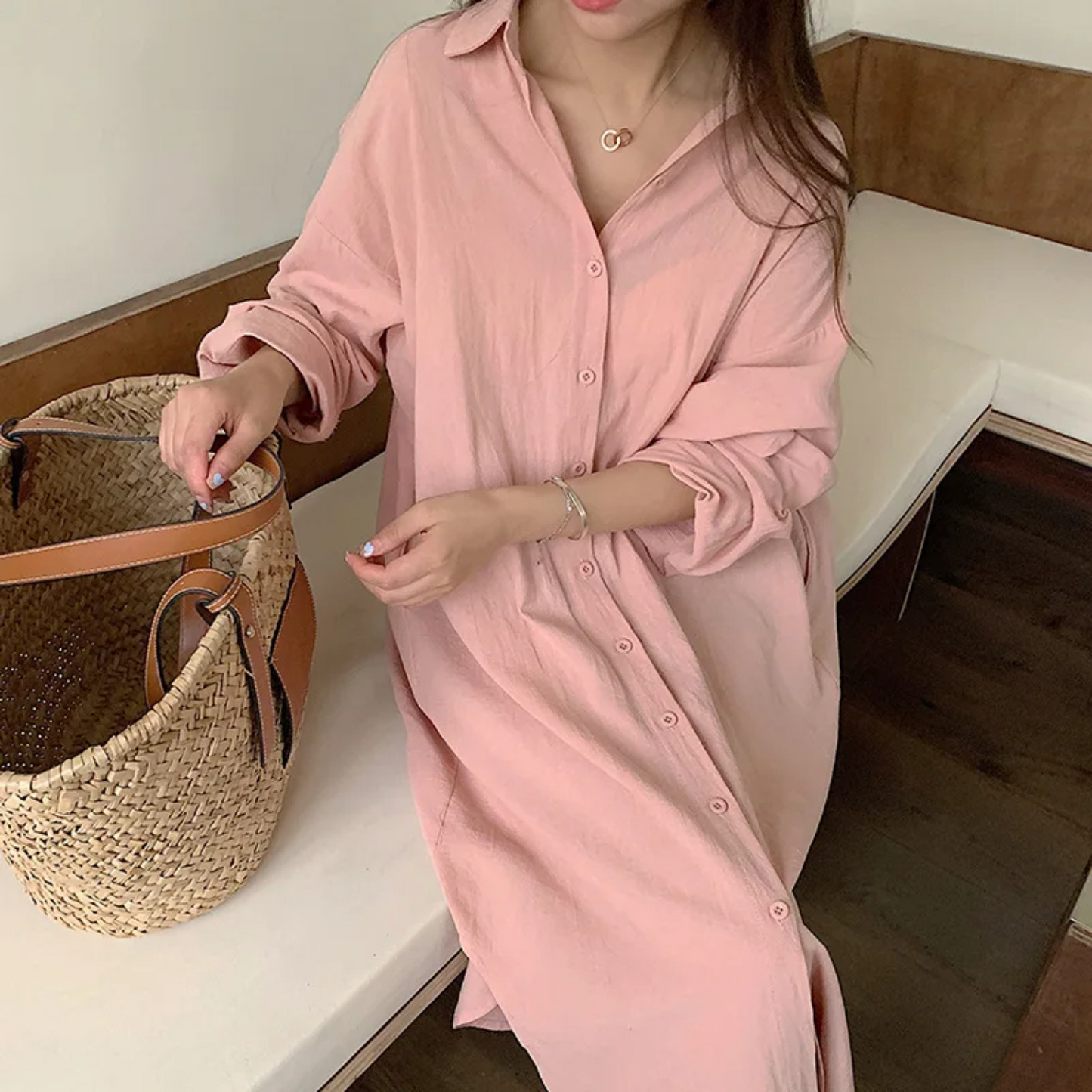 NIMA bruine lichtgewicht knoop lange zomer blouse