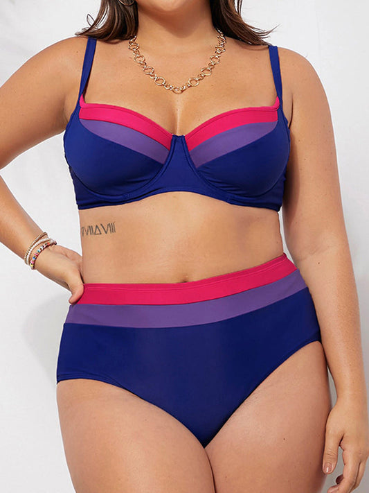 NIMA elegante blauw gestreepte lichtgewicht bikini grote maten