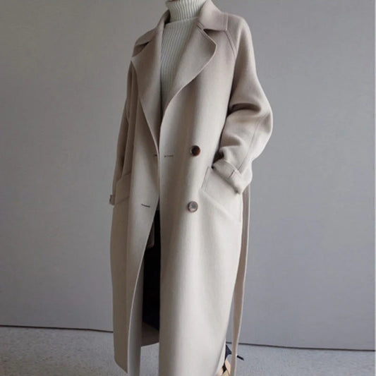 Long women's coat with belt – classic & figure-hugging