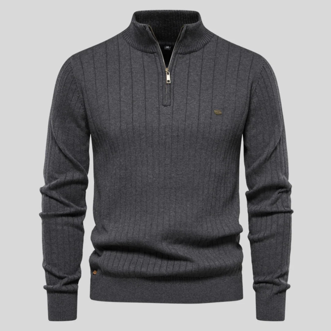 Men's knit sweater with half zip – warm winter quality