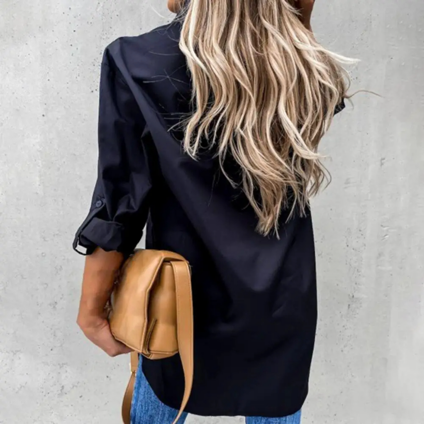 NIMA zakelijke stijl zwarte knoop lange zomer blouse