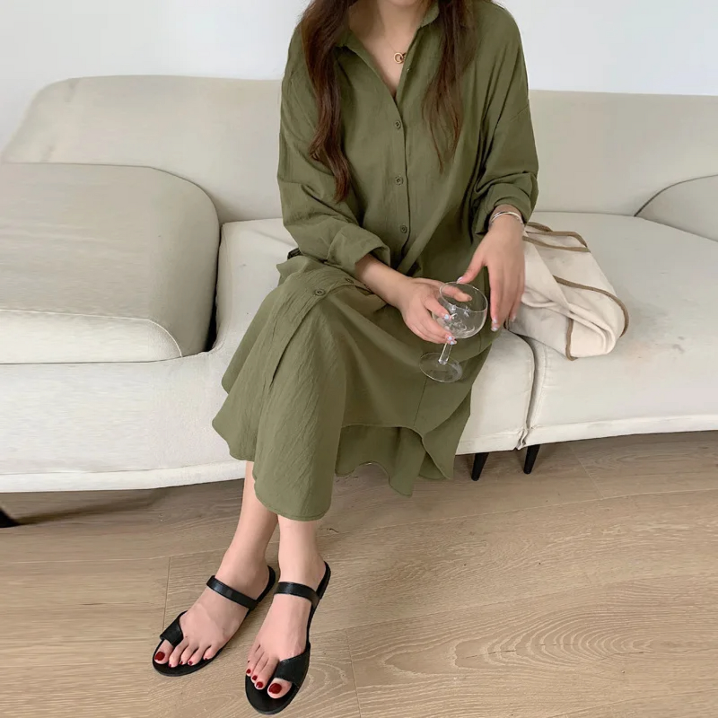 NIMA bruine lichtgewicht knoop lange zomer blouse