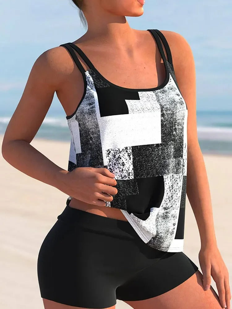 NIMA tankini met dubbele band en geometrische print