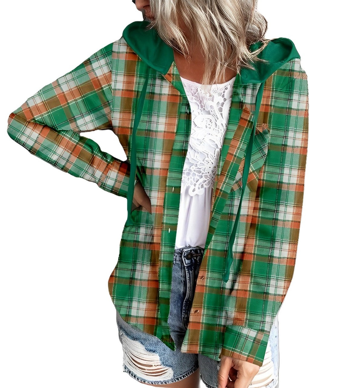Nina - checkered jacket with hood and drawstring