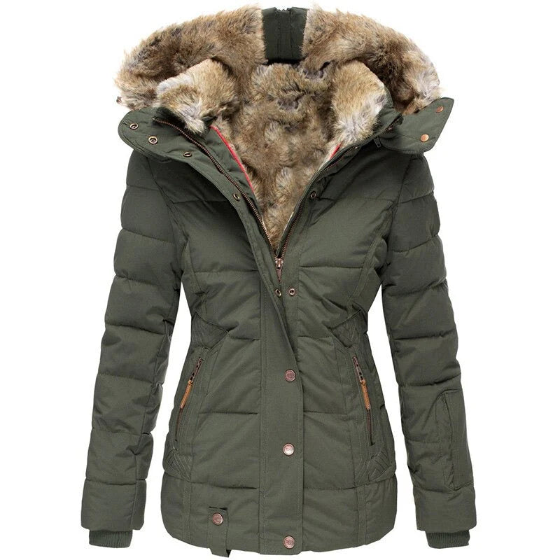 Aurora – warm, lined winter jacket with fur hood and zippered pockets
