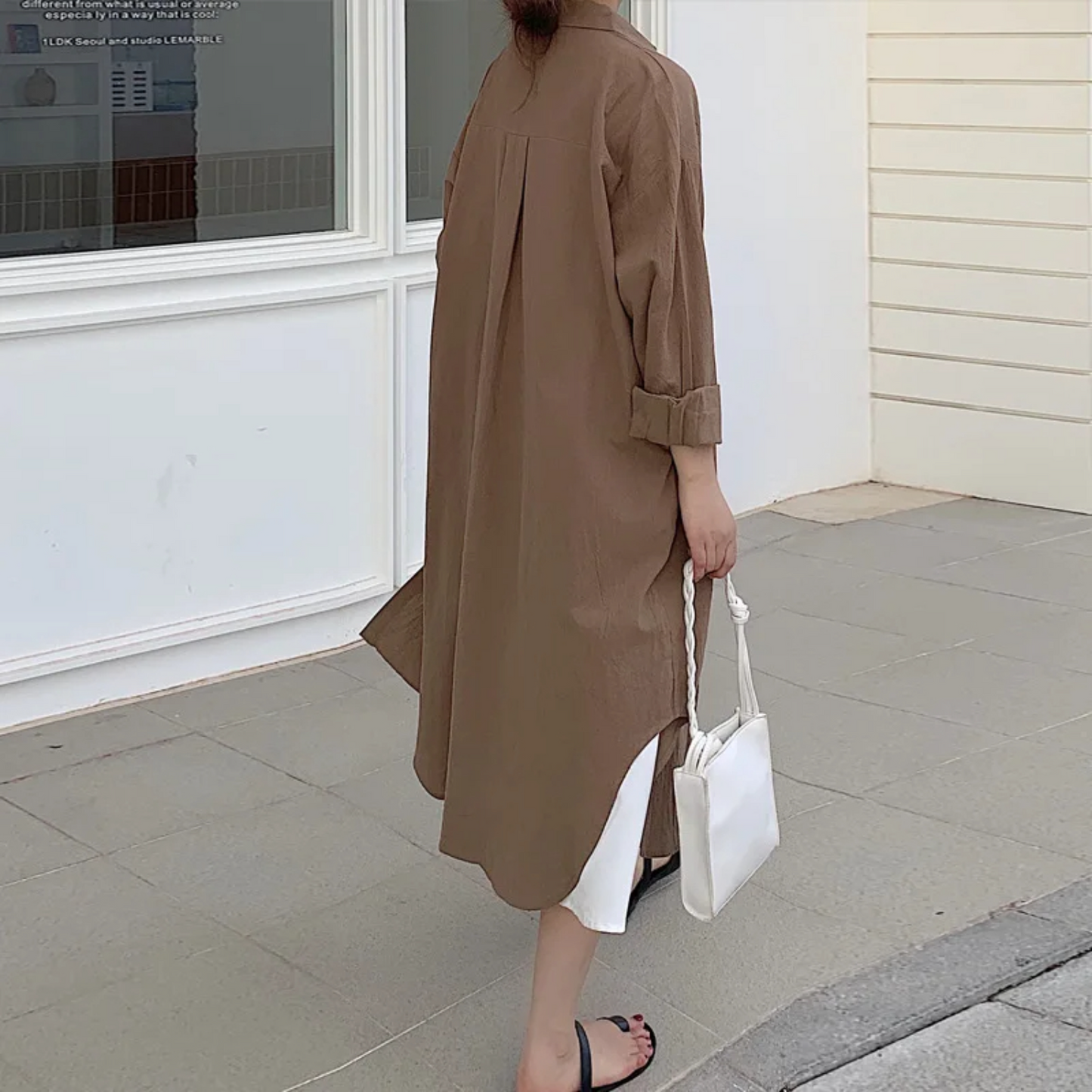 NIMA bruine lichtgewicht knoop lange zomer blouse