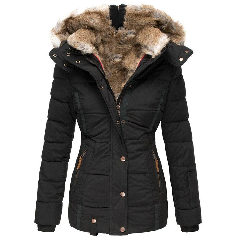Aurora – warm, lined winter jacket with fur hood and zippered pockets