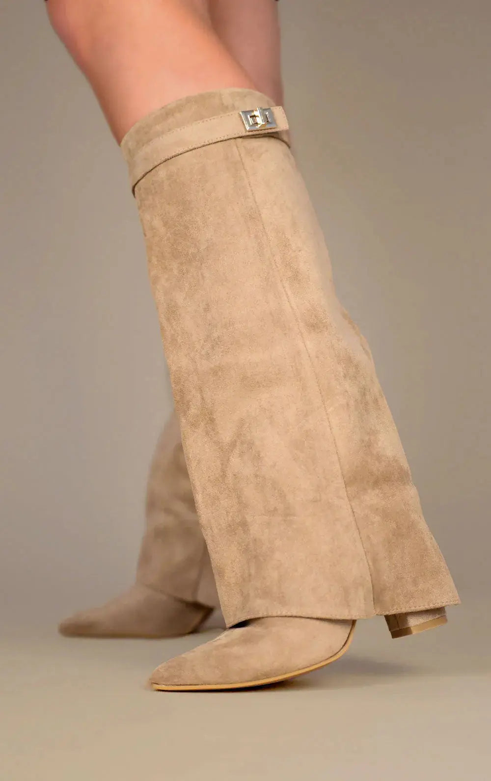 Beige suede fashion boots – women