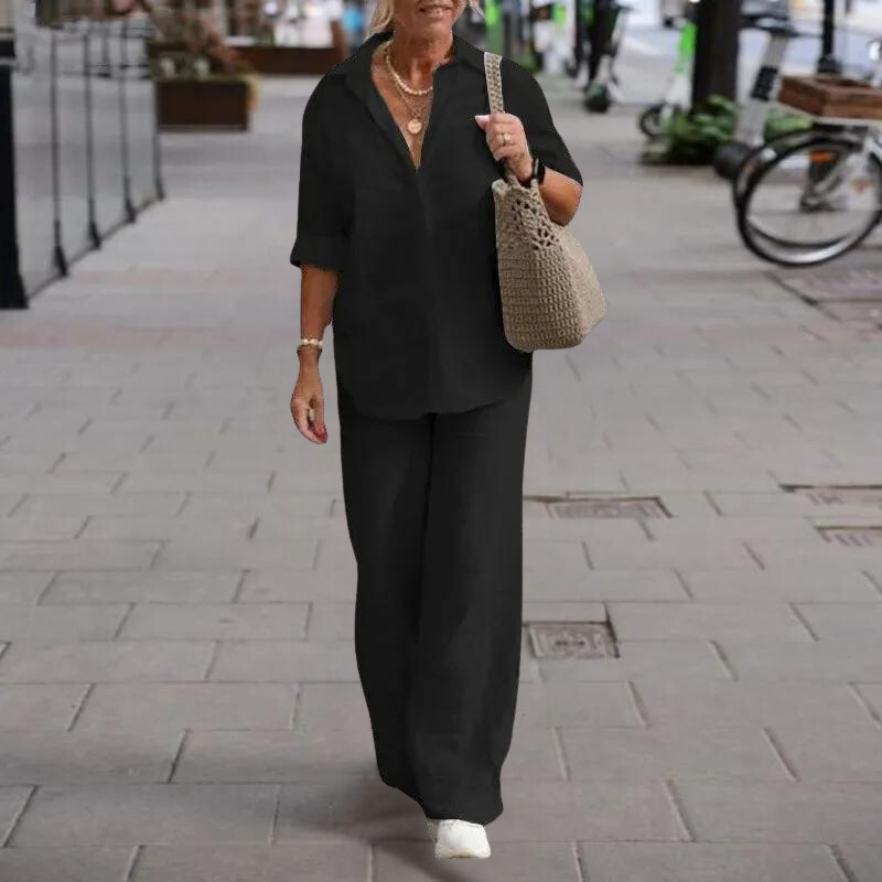 NIMA Trui met halve mouwen, wijde broek zomer set dames