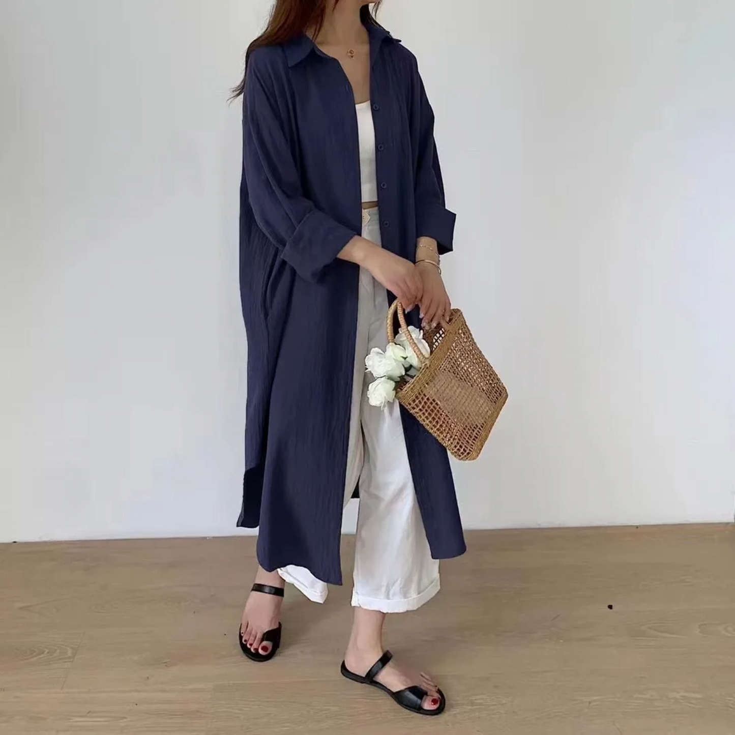 NIMA bruine lichtgewicht knoop lange zomer blouse
