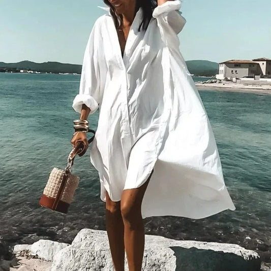 NIMA Elegante witte blouse jurk met luipaardprint