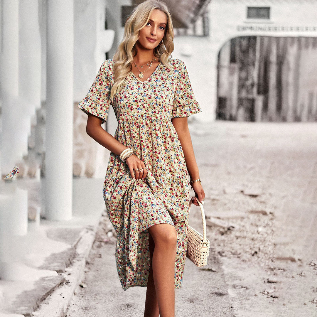 NIMA Midi Jurk Met Bloemen Elegantie