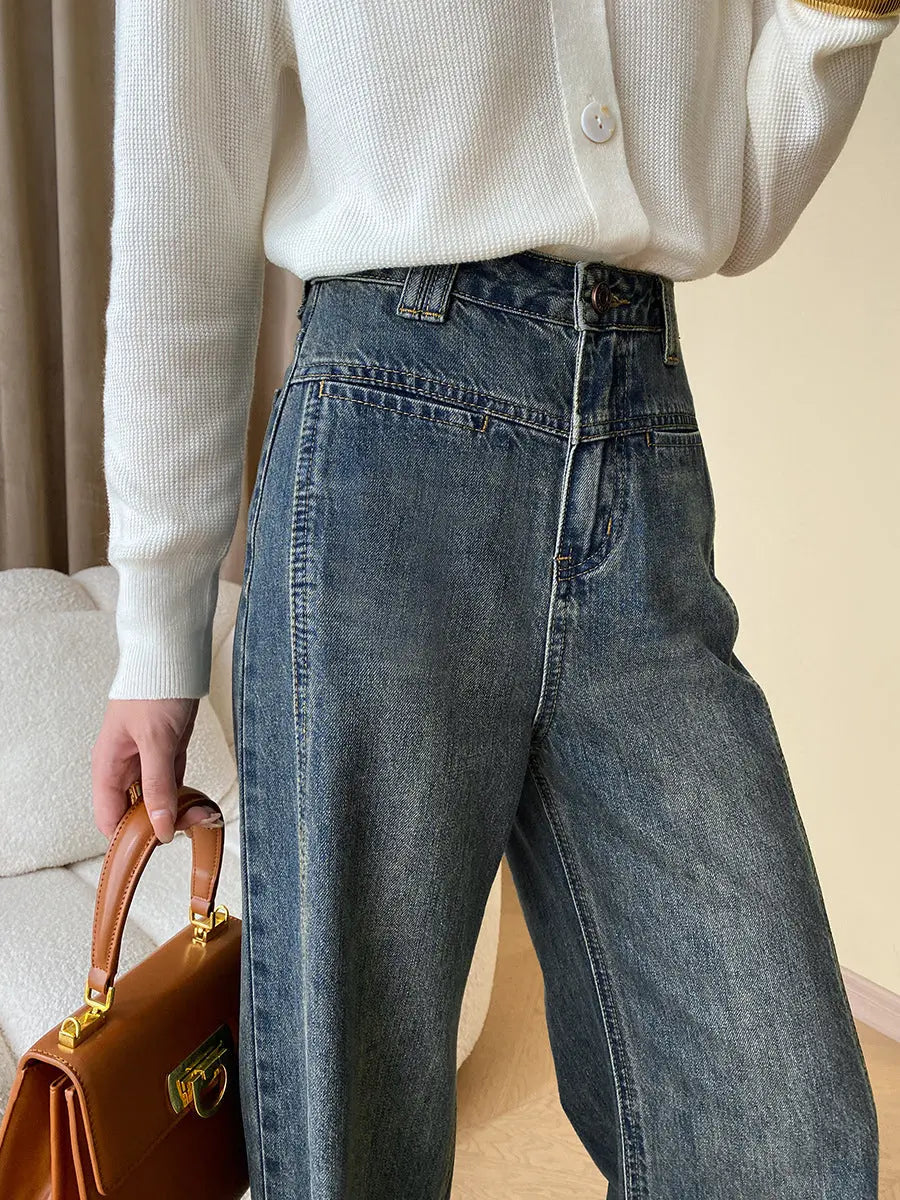 Vintage wide-leg buttoned denim jeans – women
