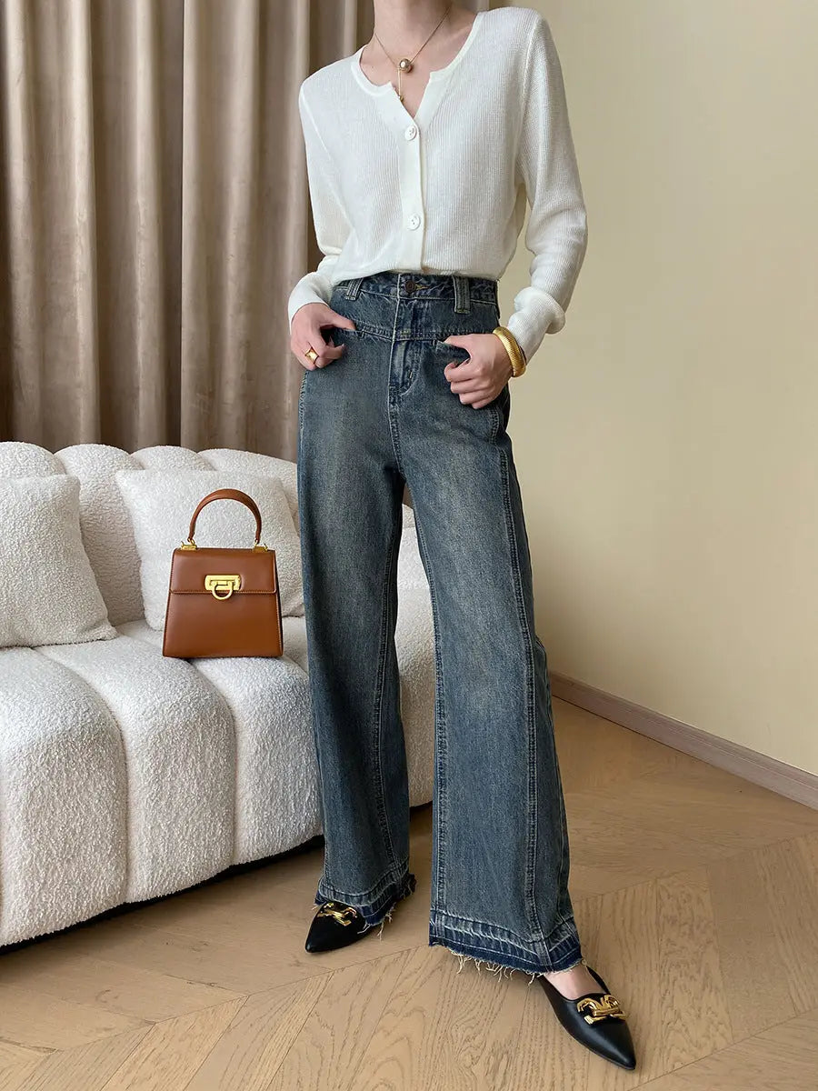 Vintage wide-leg buttoned denim jeans – women