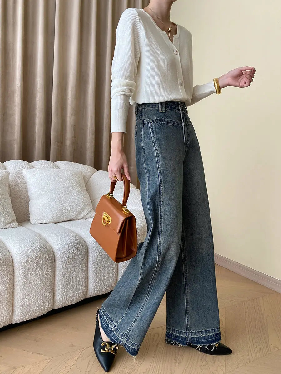 Vintage wide-leg buttoned denim jeans – women