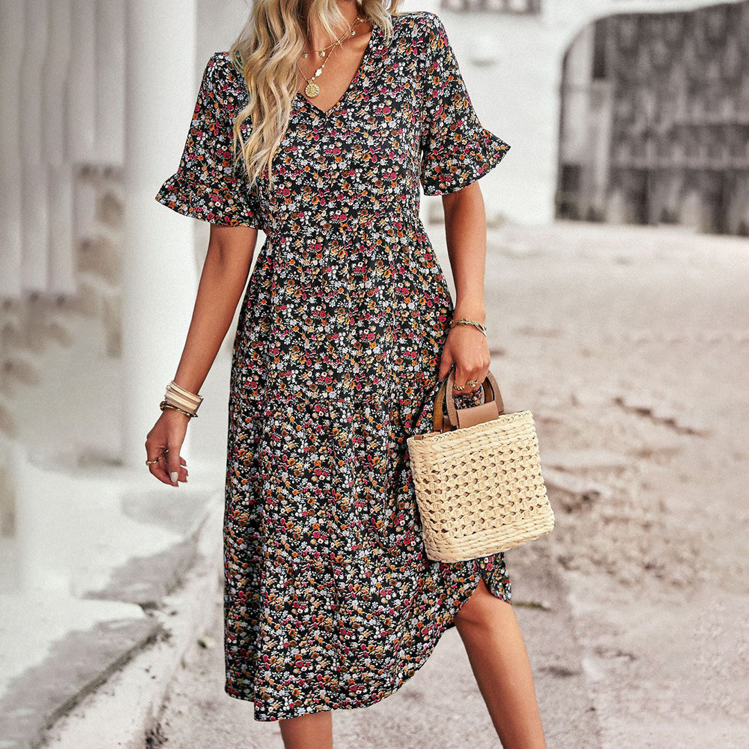 NIMA Midi Jurk Met Bloemen Elegantie