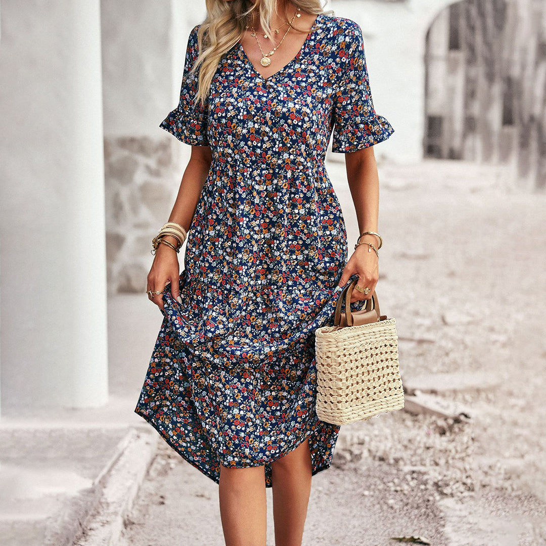 NIMA Midi Jurk Met Bloemen Elegantie