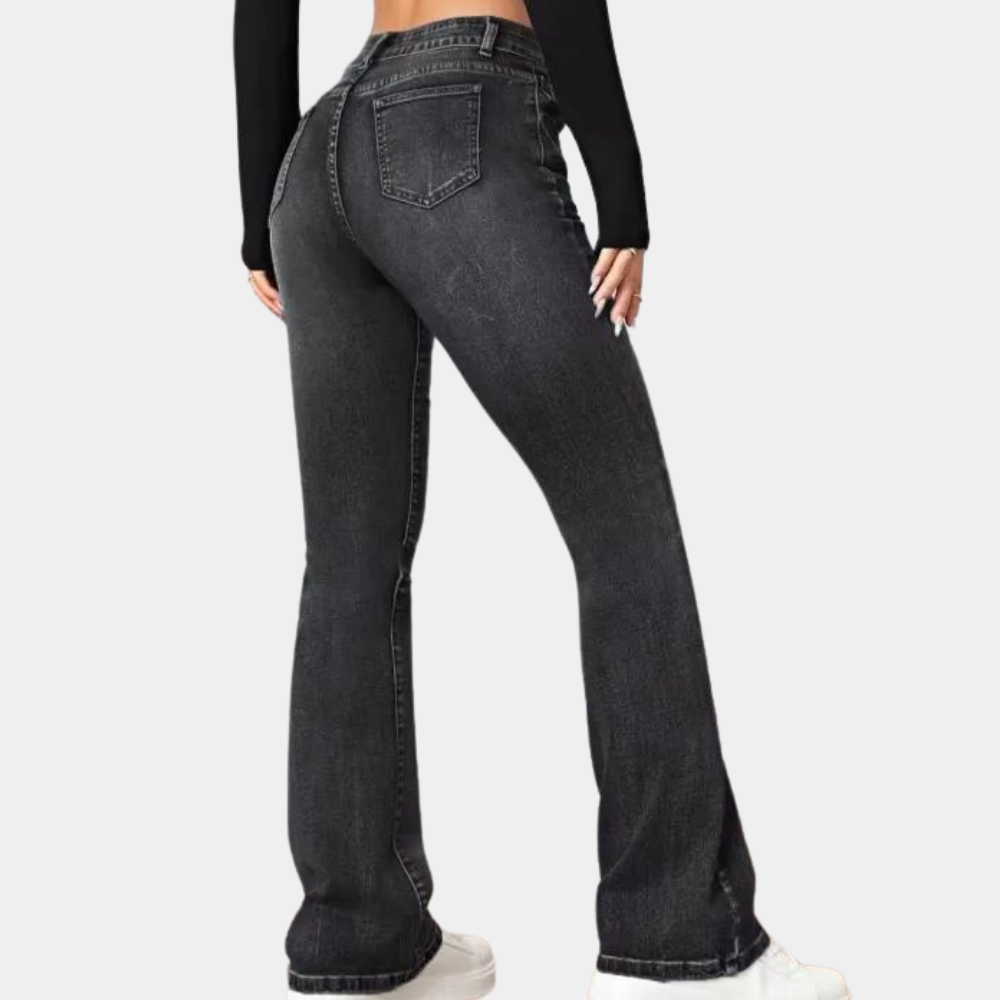 Elegante damesbroek met hoge taille van delphine met een flatterende uitlopende pasvorm